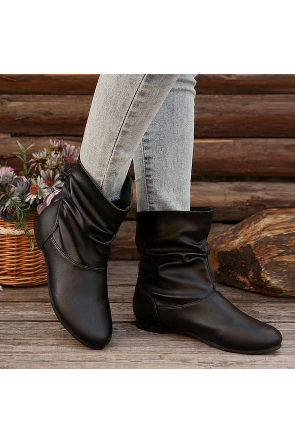 Ankle Boots for Women Solid Color Slip-on Womens Booties Casual Low Heel Womens Ankle Boots Fashion Comfy Round Toe Booties for Women 9