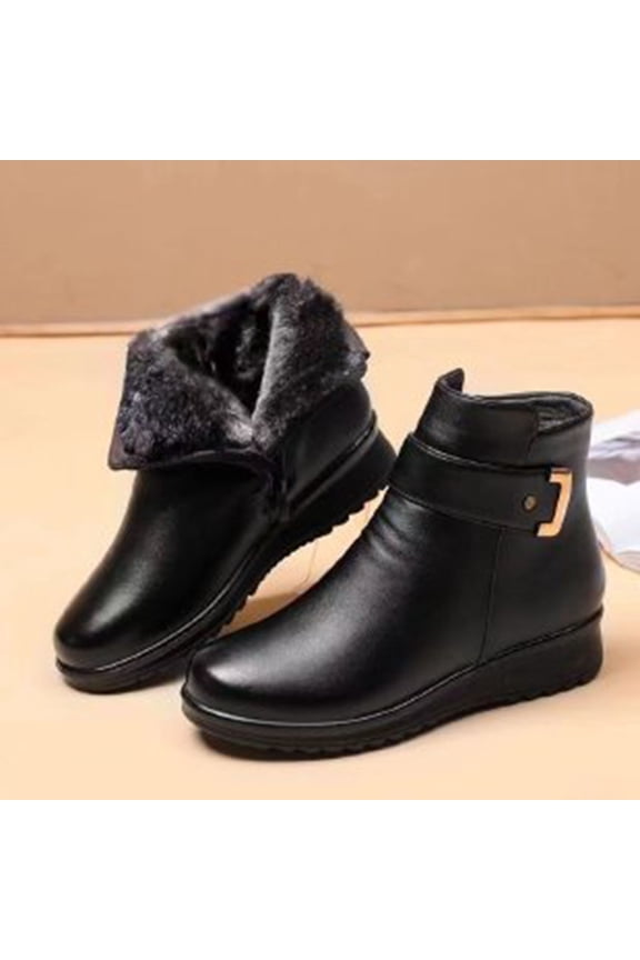 Ankle Boots for Women Solid Color Zipper Booties for Women Comfortable Thick Heel Womens Ankle Boots Thermal Fuzzy Winter Boots for Women 7.5