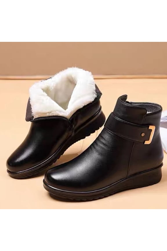 Ankle Boots for Women Solid Color Zipper Booties for Women Comfortable Thick Heel Womens Ankle Boots Thermal Fuzzy Winter Boots for Women 7