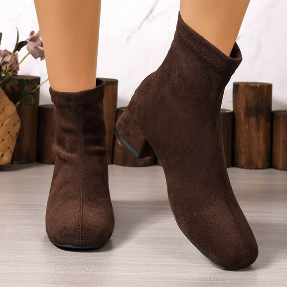 Busydd Ankle Boots for Women Trendy Comfy Round Toe Slip on Women's Boots Casual Versatile Chunky Heel Womens Booties 8.5