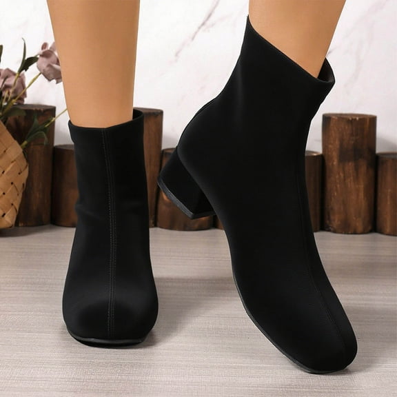 Busydd Ankle Boots for Women Trendy Comfy Round Toe Slip on Women's Boots Casual Versatile Chunky Heel Womens Booties 8.5