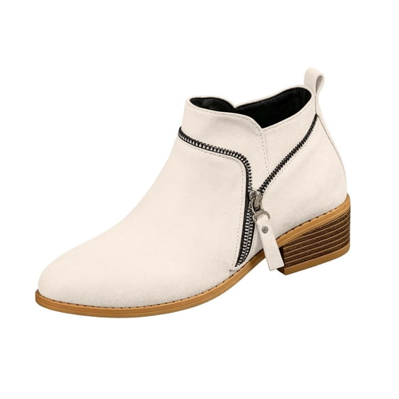 Busydd Ankle Boots for Women Trendy Side Zipper Chunky Heel Booties Casual Comfortable Pointed Toe Fall Boots 36