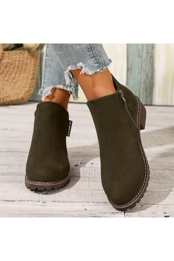 Ankle Boots for Women Trendy Solid Color Booties for Women Comfortable Round Toe Womens Booties Casual Zipper Womens Ankle Boots 5.5