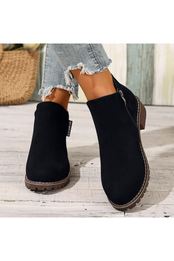 Ankle Boots for Women Trendy Solid Color Booties for Women Comfortable Round Toe Womens Booties Casual Zipper Womens Ankle Boots 5.5