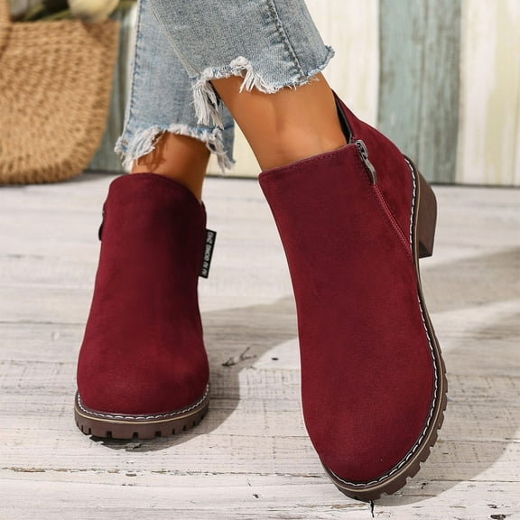 Busydd Ankle Boots for Women Trendy Solid Color Booties for Women Comfortable Round Toe Womens Booties Casual Zipper Womens Ankle Boots 6