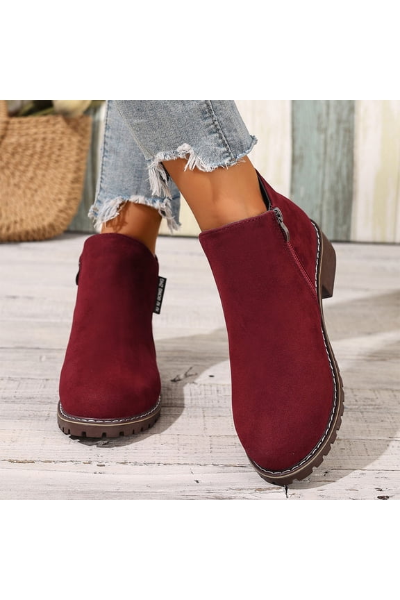 Ankle Boots for Women Trendy Solid Color Booties for Women Comfortable Round Toe Womens Booties Casual Zipper Womens Ankle Boots 9