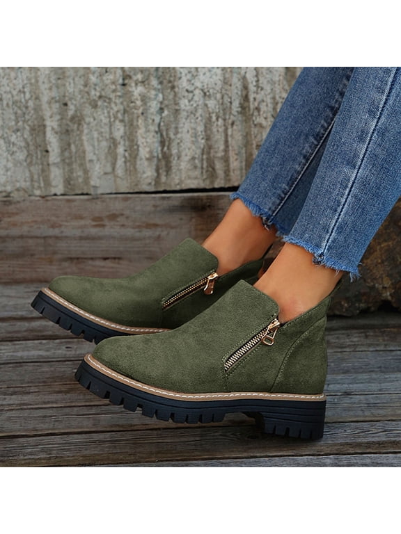 Ankle Boots for Women Trendy Solid Color Booties for Women Comfortable Thick Heel Womens Booties Casual Double Zipper Women Shoes 7.5