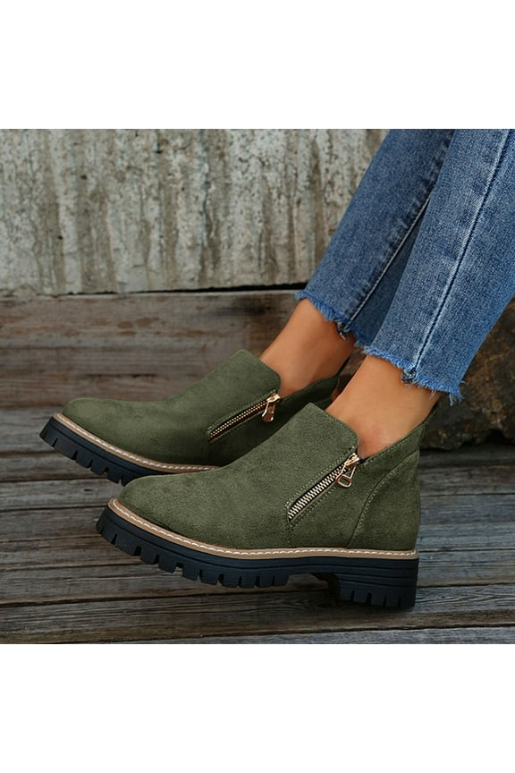 Ankle Boots for Women Trendy Solid Color Booties for Women Comfortable Thick Heel Womens Booties Casual Double Zipper Women Shoes 7.5