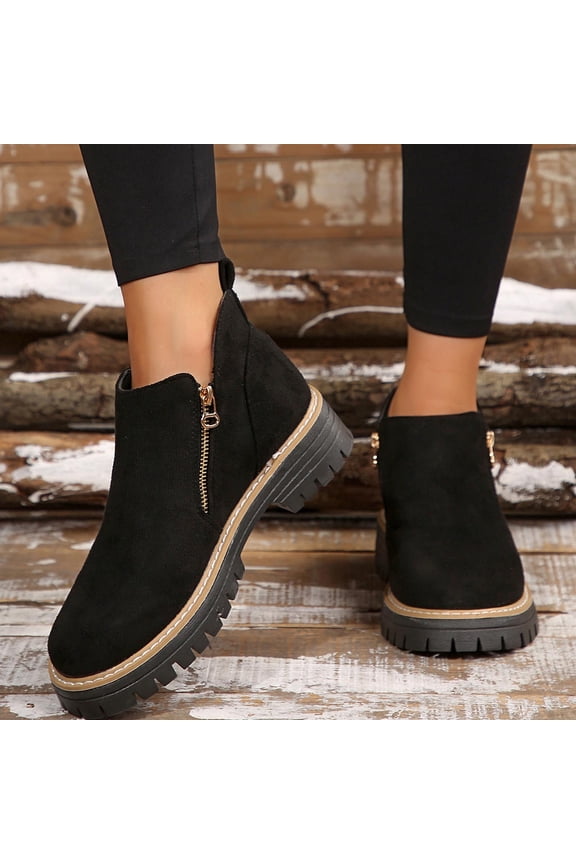 Ankle Boots for Women Trendy Solid Color Booties for Women Comfortable Thick Heel Womens Booties Casual Double Zipper Women Shoes 7.5