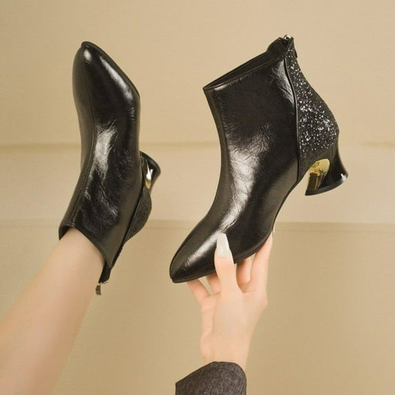 Busydd Ankle Boots for Women Trendy Solid Color Pointed Toe Women's Boots Casual Low Heel Zipper Women Booties 7.5