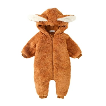 Busydd Baby Boy Clothes 0-3 Months Baby Girl Clothes Winter Warm Fuzzy Rompers Unisex Cotton Baby Girl Romper Newborn Infant Solid Color Cute Jumpsuit Long Sleeve Zipper Hooded Onesie