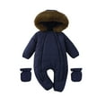 thumbnail image 1 of Busydd Baby Boy Clothes 3 Months-2 Years Solid Color Warm Puffer Rompers Long Sleeve Hooded Infant Girl Clothes Winter Zipper Newborn Boy Outfits, 1 of 6