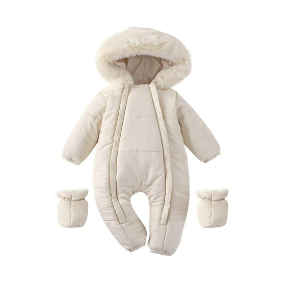 Busydd Baby Boy Clothes 3 Months-2 Years Solid Color Warm Puffer Rompers Long Sleeve Hooded Infant Girl Clothes Winter Zipper Newborn Boy Outfits