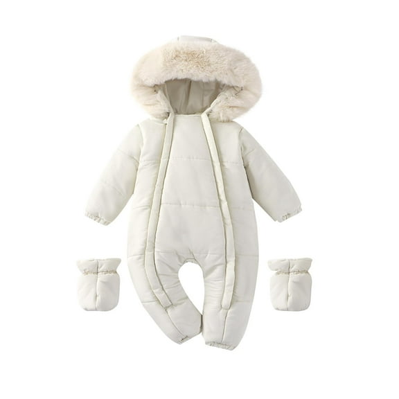 Busydd Baby Boy Clothes 3 Months-2 Years Solid Color Warm Puffer Rompers Long Sleeve Hooded Infant Girl Clothes Winter Zipper Newborn Boy Outfits