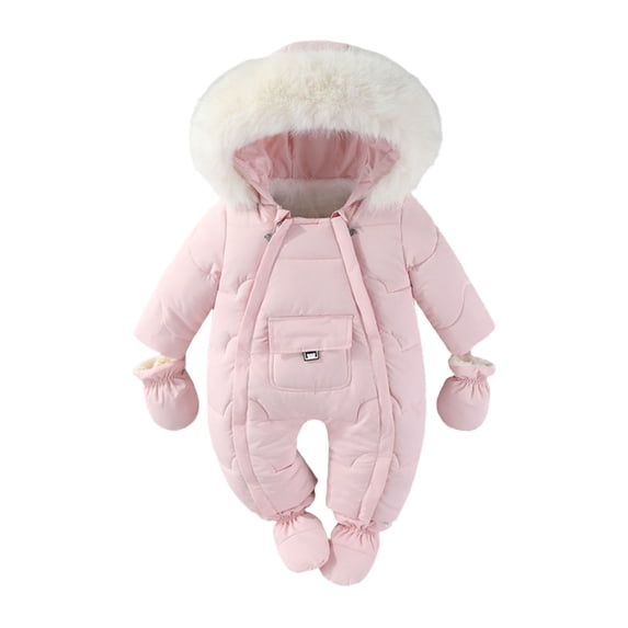 Busydd Baby Boy Clothes 6 Months-2 Years Solid Color Long Sleeve Hooded Zip Baby Girl Romper Comfy Warm Winter Cotton Puffer Rompers