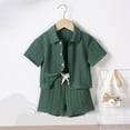 thumbnail image 1 of Busydd Baby Boy Girl Clothes 1-6 Years Solid Color Unisex Cotton Toddler Boy Clothes Lapel Button Short Sleeve Tops and Shorts 2 Piece Sets Casual Summer Loungewear Set, 1 of 8