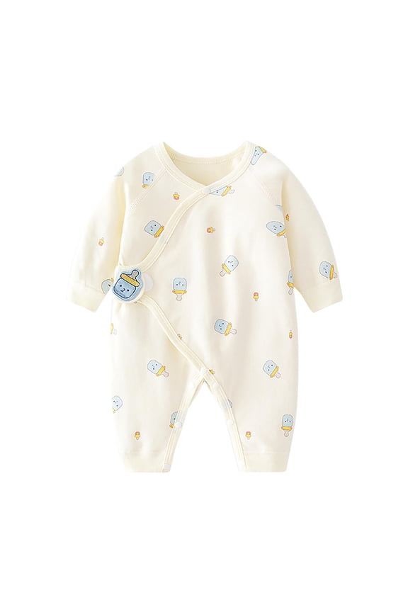 Baby Boy Girl Romper Long Sleeve Baby Boy Rompers Round Neck Button Unisex Infant Clothes Cute Print Baby Girl Newborn Clothes Jumpsuit 0-6 Months