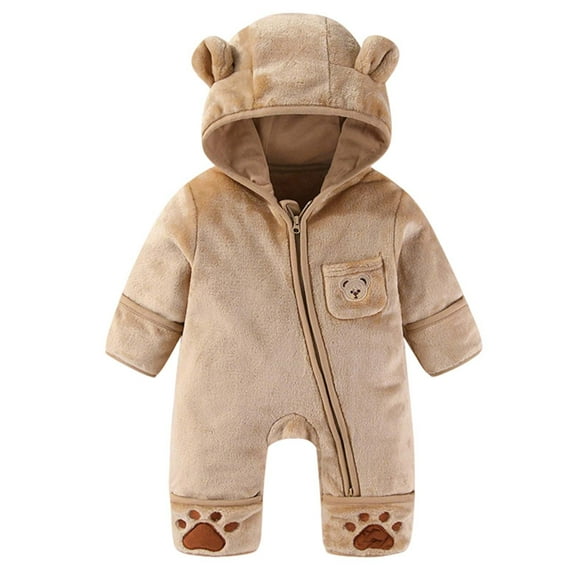 Busydd Baby Boy Romper 0-12 Months Fashion Cute Hooded Long Sleeve Solid Color Zip Baby Girl Romper Winter Warm Flannel Newborn Baby Boy Clothes