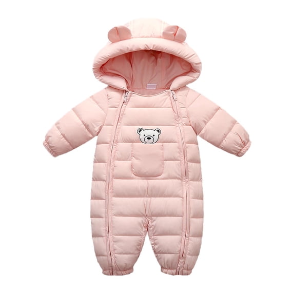 Busydd Baby Boy Romper 0-18 Months Cute Long Sleeve Hooded Rompers Winter Warm Baby Girl Romper Comfortable Zip Infant Girl Clothes