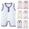 thumbnail image 1 of Busydd Baby Boy Romper 0-18 Months Cute Round Neck Striped Baby Onesie Breathable Cotton Sleeveless Newborn Infant Girl Clothes 0-3 Months, 1 of 7