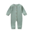 thumbnail image 1 of Busydd Baby Boy Romper 3-18 Months Solid Color Long Sleeve Baby Girl Clothes Casual Comfy Ribbed Cotton Toddler Boy Clothes Unisex Round Neck Button Baby Girl Romper 3 Months, 1 of 9