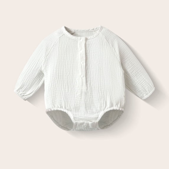 Busydd Baby Boy Romper 3 Months-2 Years Long Sleeve Button Down Front Baby Romper Casual Comfy Solid Color Round Neck Cotton Onesie 3-6 Months
