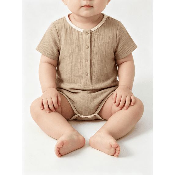 Busydd Baby Boy Romper 3 Months-2 Years Short Sleeve Button Down Front Baby Romper Casual Comfy Round Neck Cotton Onesie 1-2 Years