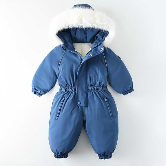 Busydd Baby Boy Ski Suit 1-5 Years Winter Warm Fleece Baby Girl Romper Unisex Toddler Outdoor Sport Ski Rompers Solid Color Long Sleeve Zip Hooded Baby Girl Clothes 3-4 Years