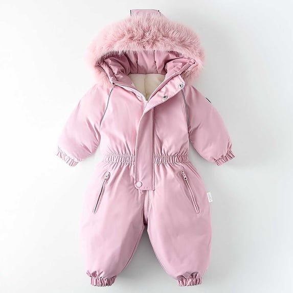 Busydd Baby Boy Ski Suit 1-5 Years Winter Warm Fleece Baby Girl Romper Unisex Toddler Outdoor Sport Ski Rompers Solid Color Long Sleeve Zip Hooded Baby Girl Clothes 4-5 Years