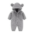 thumbnail image 1 of Busydd Baby Boy's Clothing 0-12 Months Winter Warm Fuzzy Long Sleeve Rompers Fashion Cute Solid Color Button Hooded Baby Girl Romper, 1 of 6