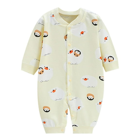 Busydd Baby Boys Girls Cotton Rompers V Neck Long Sleeve Infant Clothes Cute Print Button Down Toddler Romper Jumpsuits Unisex Newborn Baby Girl Clothes 0-12 Months