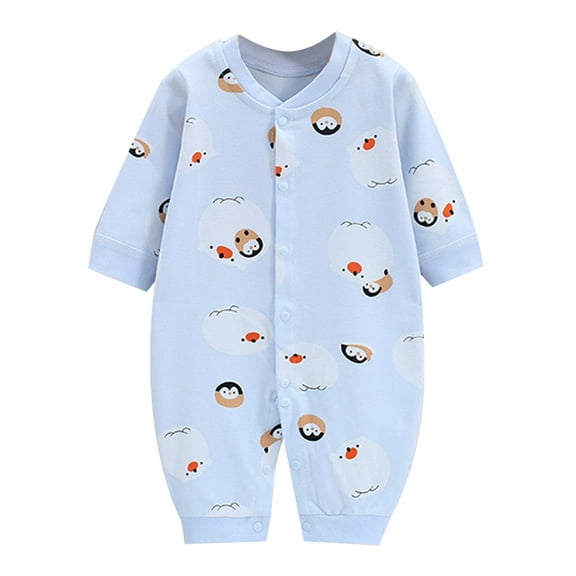 Busydd Baby Boys Girls Cotton Rompers V Neck Long Sleeve Infant Clothes Cute Print Button Down Toddler Romper Jumpsuits Unisex Newborn Baby Girl Clothes 0-12 Months