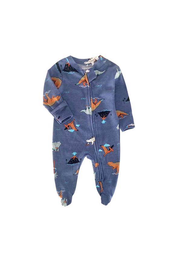 Baby Boys Girls Rompers Long Sleeve Cute Print Infant Clothes Round Neck Zipper Unisex Newborn