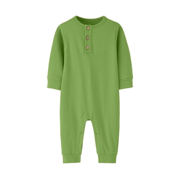 Busydd Baby Boys Girls Rompers Long Sleeve Round Neck Unisex Infant Clothes Button Solid Color Newborn Baby Girl Clothes Comfort Cotton Baby Boy Romper Jumpsuits 3-12 Months