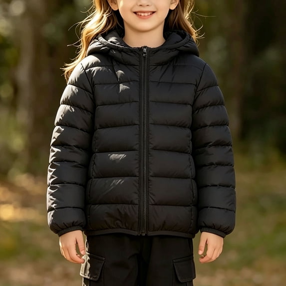Busydd Baby Boys Girls Winter Coats 0-15 Years Lightweight Warm Long Sleeve Puffer Jacket Casual Comfy Solid Color Zip Up Hooded Down Coat