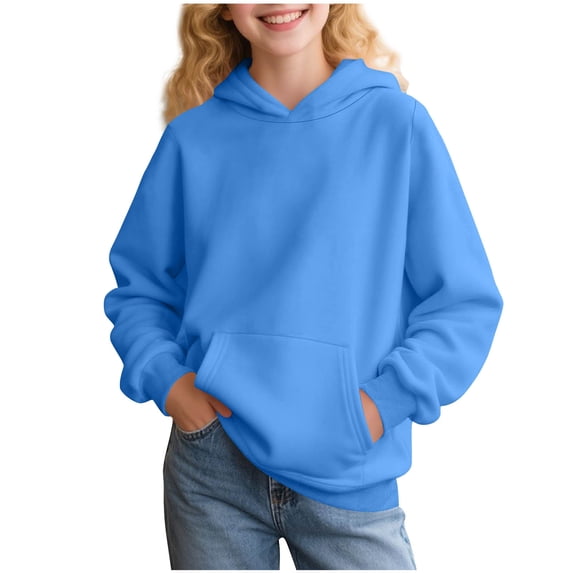 Busydd Baby Girl Clothes 2-15 Years Solid Color Long Sleeve Unisex Boys Hoodies Casual Comfy Hooded Sweatshirts with Pockets Fashion Fall Toddler Teen Girl Clothes