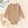 thumbnail image 1 of Busydd Baby Girl Clothes Casual Fashion Solid Color Ribbed Baby Girl Romper Comfy Cotton Long Sleeve Round Neck Button Newborn Boy Clothes Rompers 3-6 Months, 1 of 3