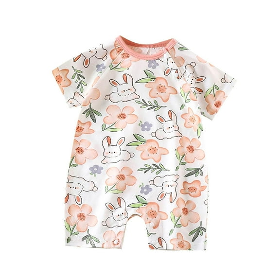 Busydd Baby Girl Clothes Cute Round Neck Short Sleeve Baby Boy Romper Comfy Summer Cotton Unisex Infant Newborn Girl Clothes 6-9 Months