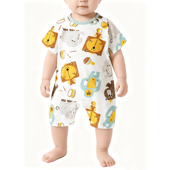 Busydd Baby Girl Clothes Cute Round Neck Short Sleeve Baby Boy Romper Comfy Summer Cotton Unisex Infant Newborn Girl Clothes 9-12 Months