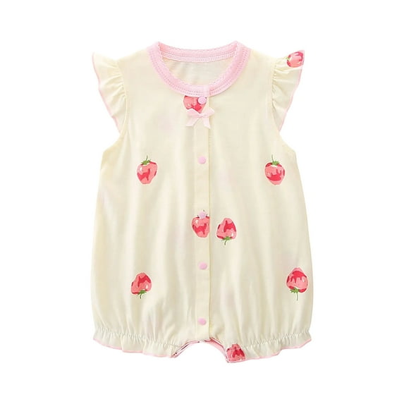 Busydd Baby Girl Clothes Short Sleeve Round Neck Toddler Romper Comfy Summer Cotton Newborn Girl Clothes Cute Print Button Infant Girl Rompers 3 Months
