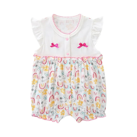 Busydd Baby Girl Clothes Short Sleeve Round Neck Toddler Romper Comfy Summer Cotton Newborn Girl Clothes Cute Print Button Infant Girl Rompers 6 Months