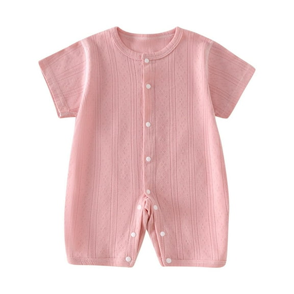 Busydd Baby Girl Clothes Solid Color Short Sleeve Baby Boy Romper Summer Comfy Round Neck Button Baby Girl Romper Cotton Unisex Infant Newborn Girl Clothes 9-12 Months