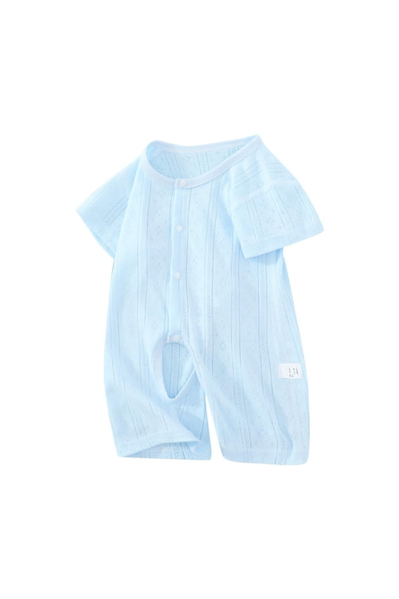 Baby Girl Clothes Solid Color Short Sleeve Unisex Baby Girl Romper Comfy Round Neck Button Baby Boy Summer Clothes Cotton Infant Newborn Girl Clothes 6-9 Months