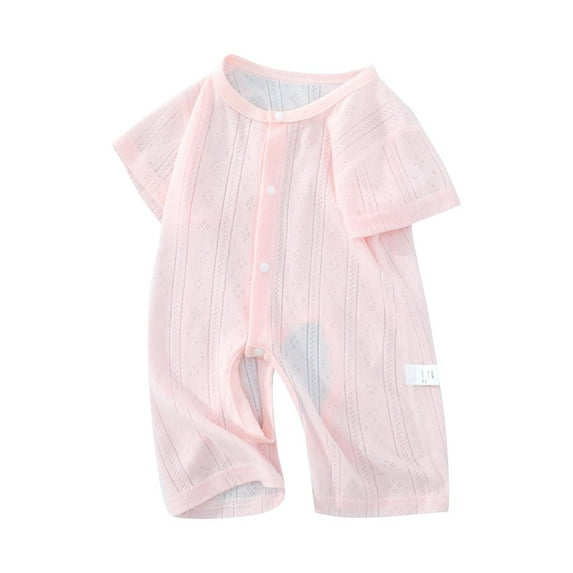 Busydd Baby Girl Clothes Solid Color Short Sleeve Unisex Baby Girl Romper Comfy Round Neck Button Baby Boy Summer Clothes Cotton Infant Newborn Girl Clothes 6-9 Months