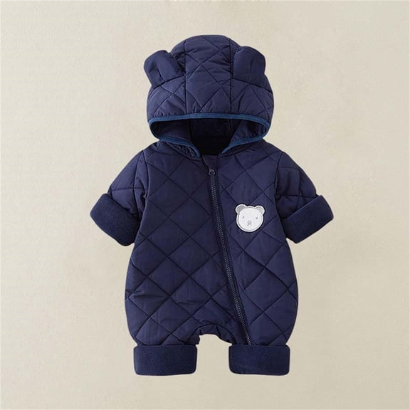 Busydd Baby Girl Romper 0-2 Years Winter Warm Hooded Zipper Baby Girl Clothes Rompers Casual Solid Color Long Sleeve Infant Boy Clothes 0-3 Months