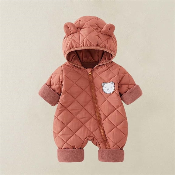 Busydd Baby Girl Romper 0-2 Years Winter Warm Hooded Zipper Baby Girl Clothes Rompers Casual Solid Color Long Sleeve Infant Boy Clothes 0-3 Months