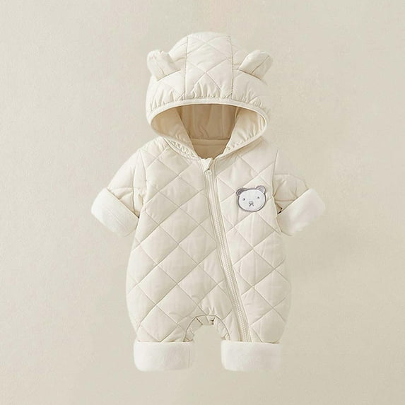 Busydd Baby Girl Romper 0-2 Years Winter Warm Hooded Zipper Baby Girl Clothes Rompers Casual Solid Color Long Sleeve Infant Boy Clothes 6-9 Months