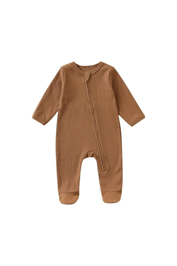 Baby Girl Romper 3-18 Months Solid Color Long Sleeve Baby Girl Clothes Unisex Comfy Ribbed Cotton Toddler Boy Clothes Round Neck Button Baby Boy Romper 3 Months