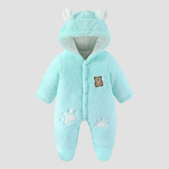 Busydd Baby Girl Romper 3 Months-2 Years Comfortable Warm Fleece Button Baby Boy Romper Fashion Cute Long Sleeve Hooded Baby Girl Winter Clothes 3 Months