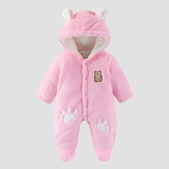 Busydd Baby Girl Romper 3 Months-2 Years Comfortable Warm Fleece Button Baby Boy Romper Fashion Cute Long Sleeve Hooded Baby Girl Winter Clothes 3 Months